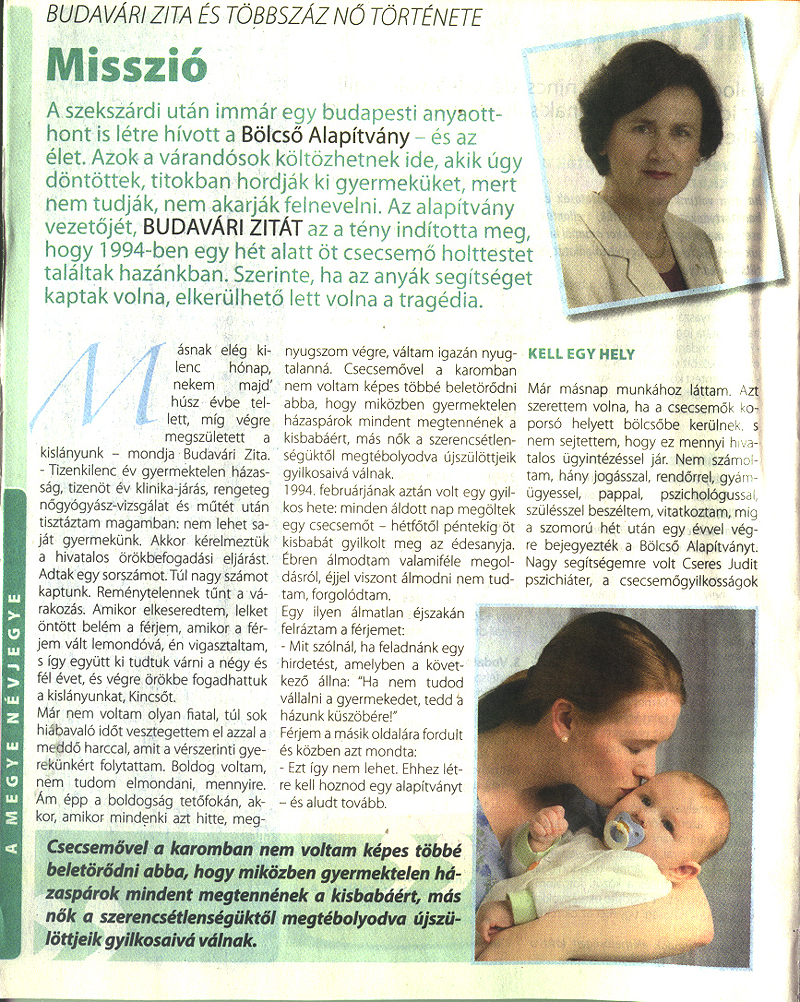 Budav�ri Zita - B�lcs� Alap�tv�ny - A nem v�rt bab�k b�lcs�je - �r�kbefogad�s